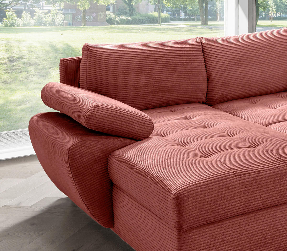 WOHNLANDSCHAFT Koralle Cord  - Chromfarben/Koralle, KONVENTIONELL, Textil/Metall (157/305/219cm) - Livetastic