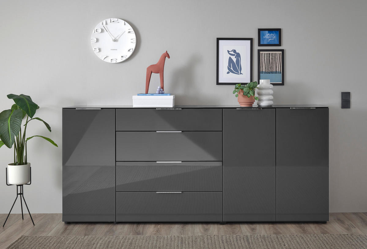 KOMODA, antracit  - barve kroma/črna, Moderno, kovina/umetna masa (226/99/40cm) - MID.YOU
