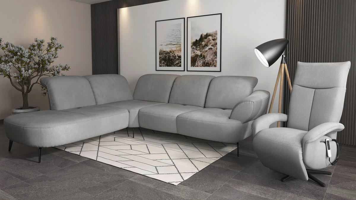 ECKSOFA in Flachgewebe Grau  - Schwarz/Grau, Modern, Textil/Metall (270/302cm) - Sit & More