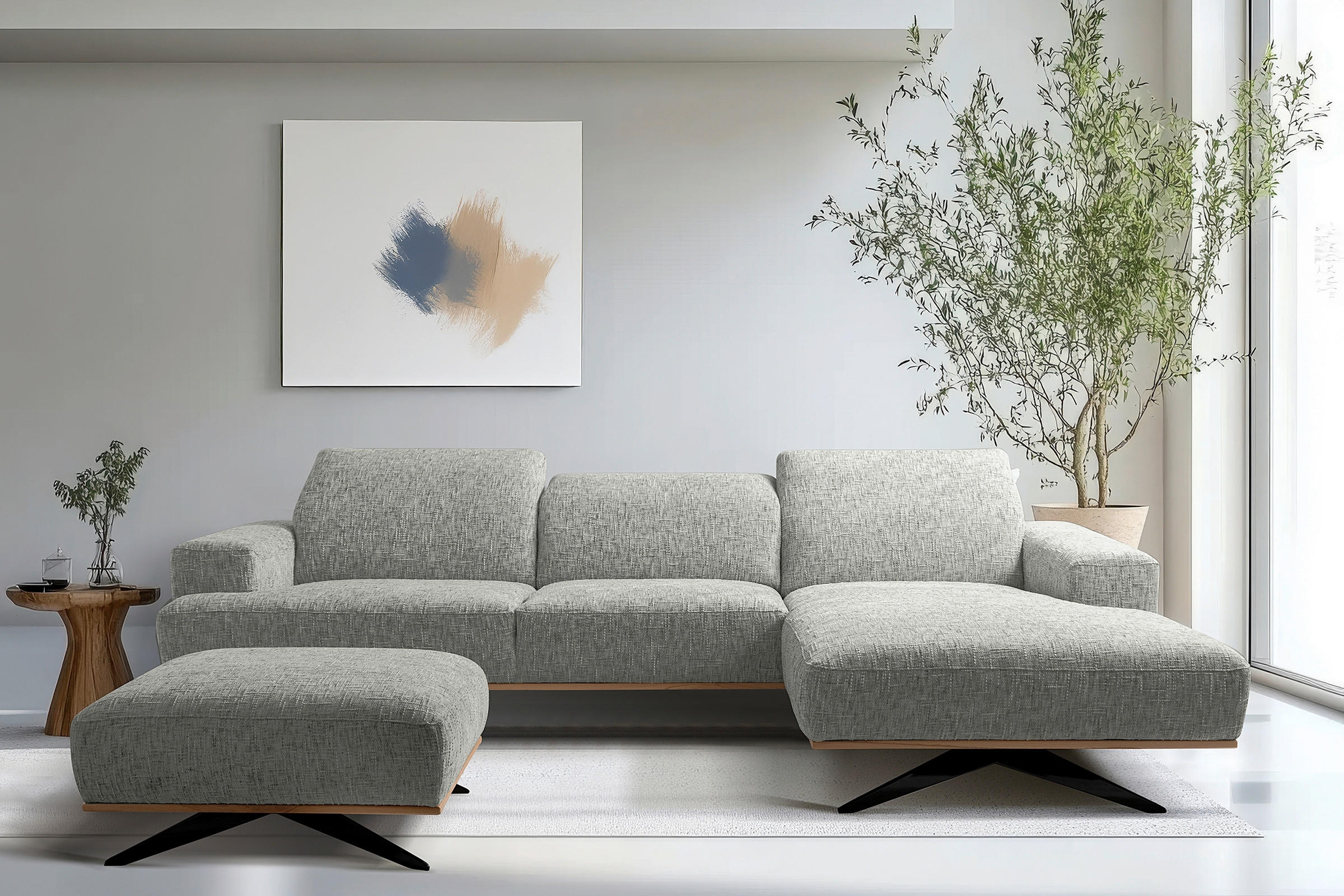 ECKSOFA PORTLAND in Struktur Grau Kopfteilverstellung  295/187 cm  - Schwarz/Grau, Design, Holz/Textil (295/187cm) - Livetastic