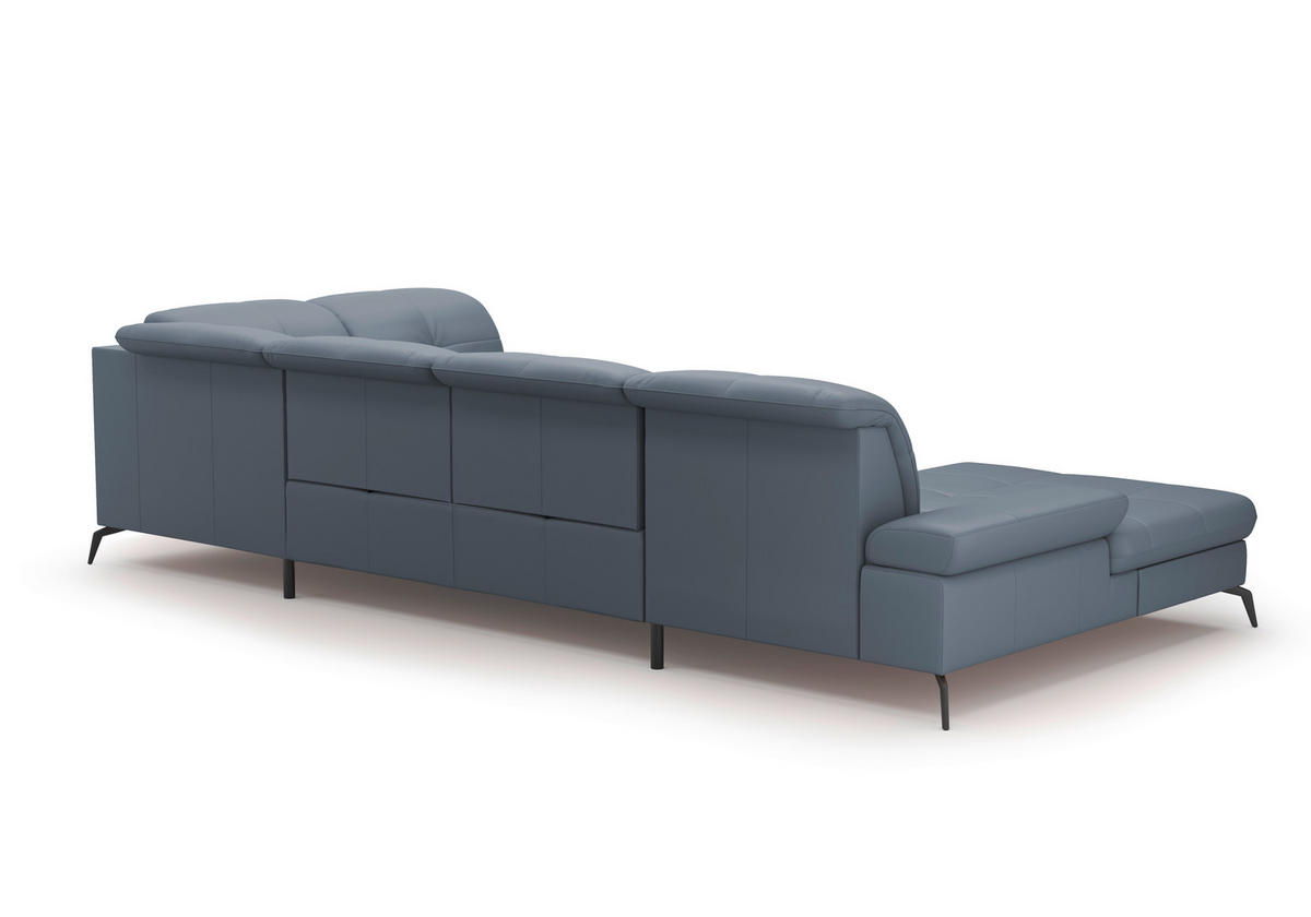 WOHNLANDSCHAFT in Echtleder Graublau  - Graublau/Schwarz, Konventionell, Leder/Metall (185/357/231cm) - Sit & More