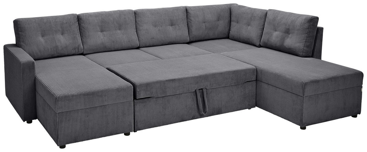 WOHNLANDSCHAFT in Cord Anthrazit  - Anthrazit/Schwarz, Konventionell, Kunststoff/Textil (126/293/155cm) - Ti'me