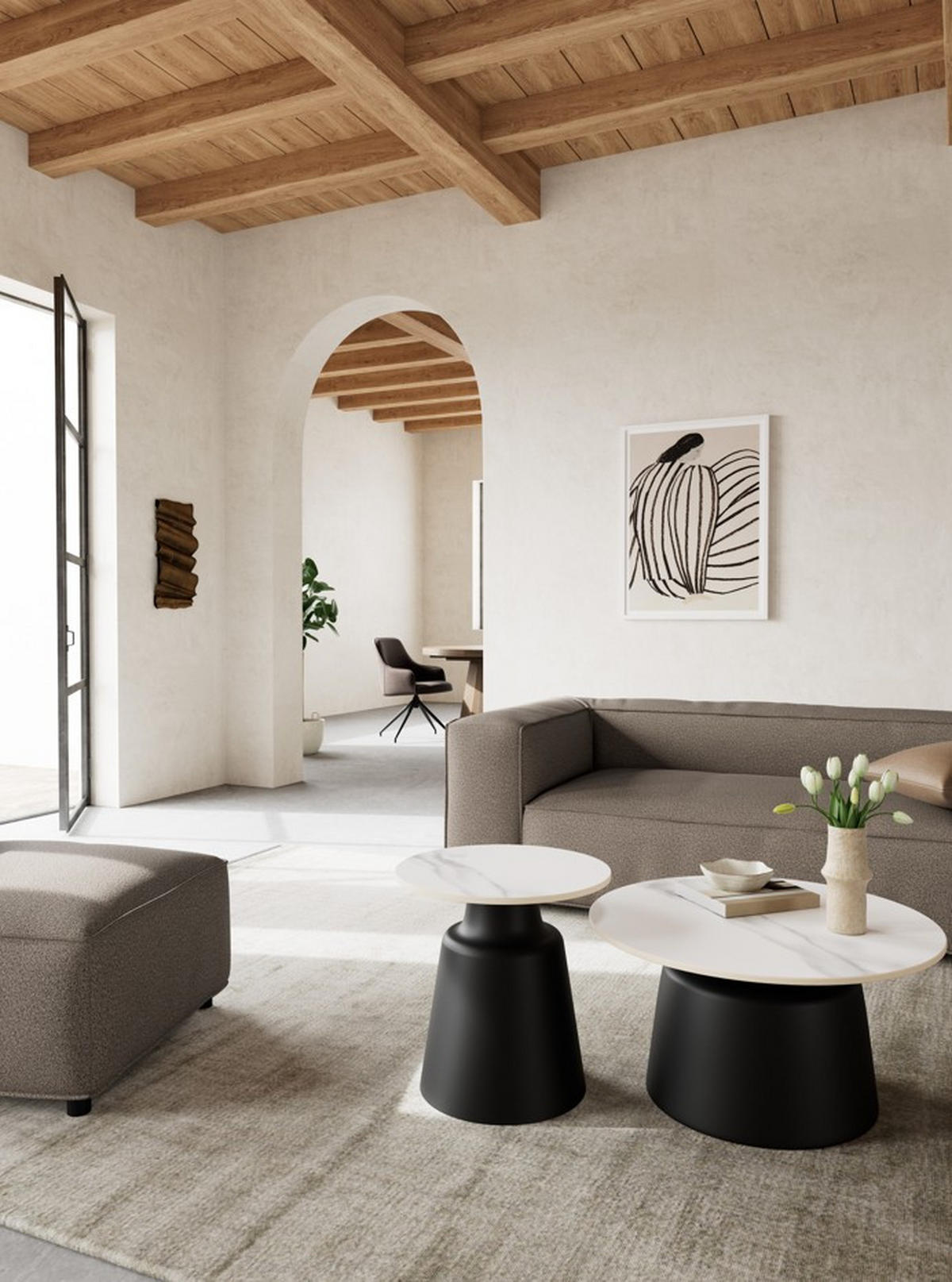 COUCHTISCH SANTORINI 45/45/47,5 cm rund Weiß, Schwarz  - Schwarz/Weiß, Design, Keramik/Metall (45/45/47,5cm) - MID.YOU