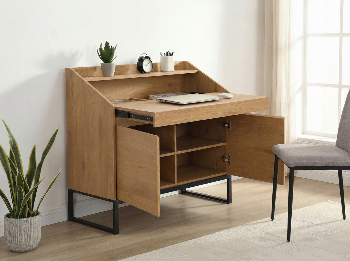 SCHREIBTISCH 100/45/95 cm Braun  - Schwarz/Braun, Design, Holzwerkstoff/Metall (100/45/95cm) - Livetastic