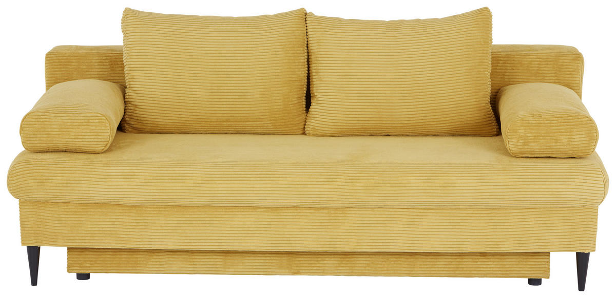 CANAPEA EXTENSIBILĂ lemn, plastic, textil galben  - galben/negru, Modern, plastic/lemn (200/95/95cm)