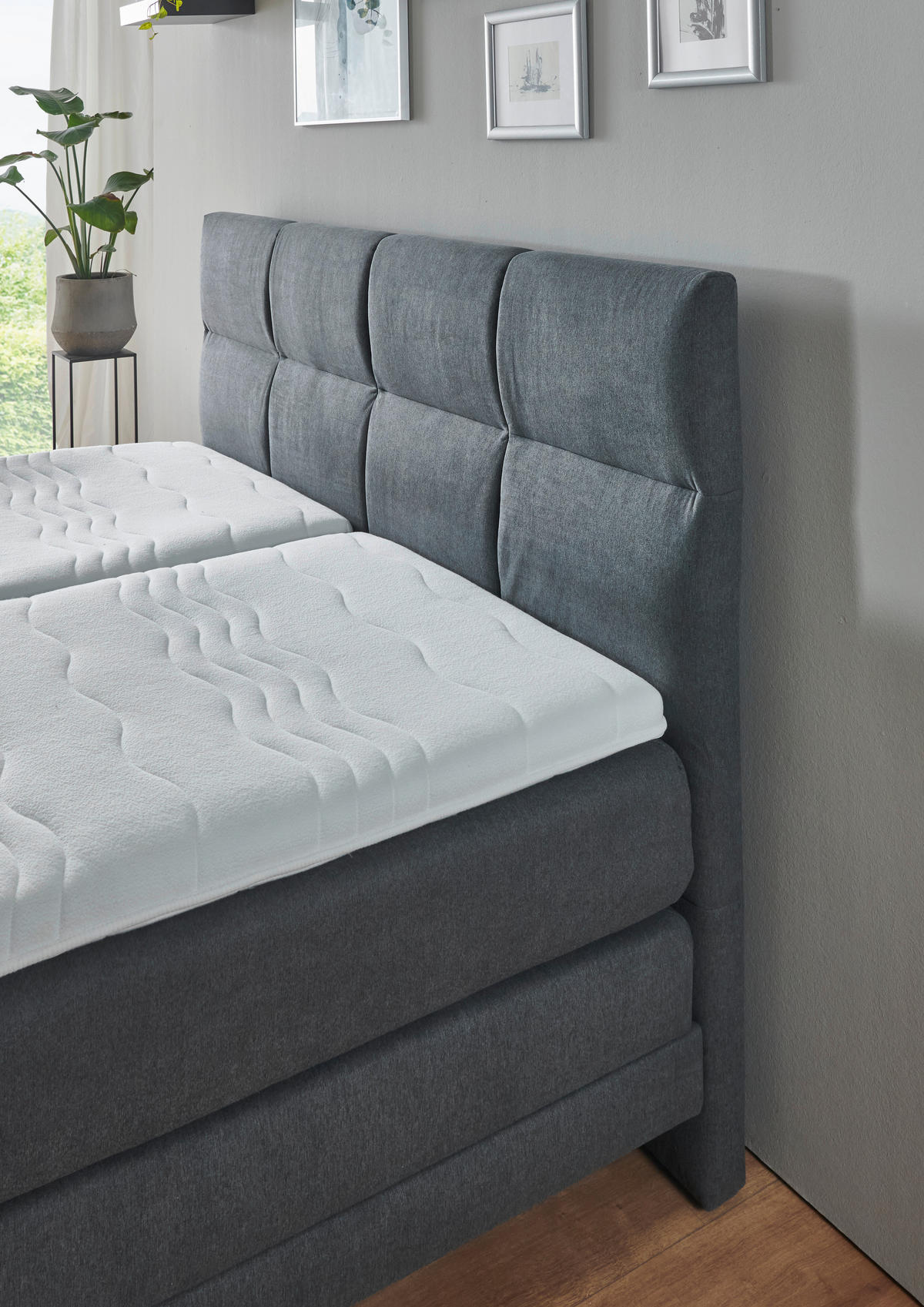 BOXSPRINGBETT 180/200 cm,  in Grau, Matratze, gepolstertes Kopfteil, Topper, motorische Verstellbarkeit, H3 + H4 = fest + sehr fest  - Schwarz/Grau, MODERN, Holzwerkstoff/Kunststoff (180/200cm) - Beldomo - Sleep