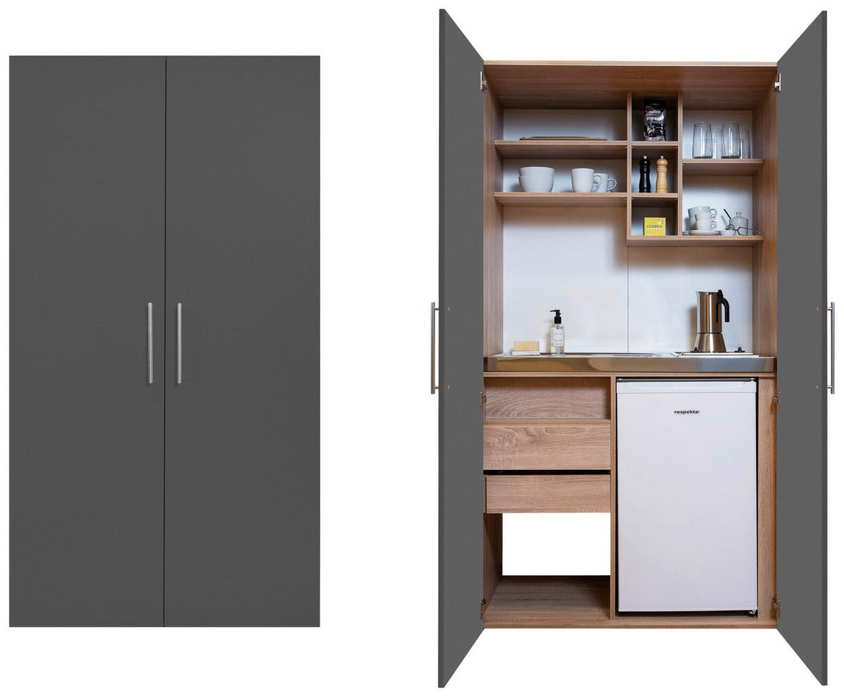 SCHRANKKÜCHE  104/193/67 cm  in Grau, Eichefarben  - Edelstahlfarben/Eichefarben, KONVENTIONELL, Holzwerkstoff/Metall (104/193/67cm) - Respekta