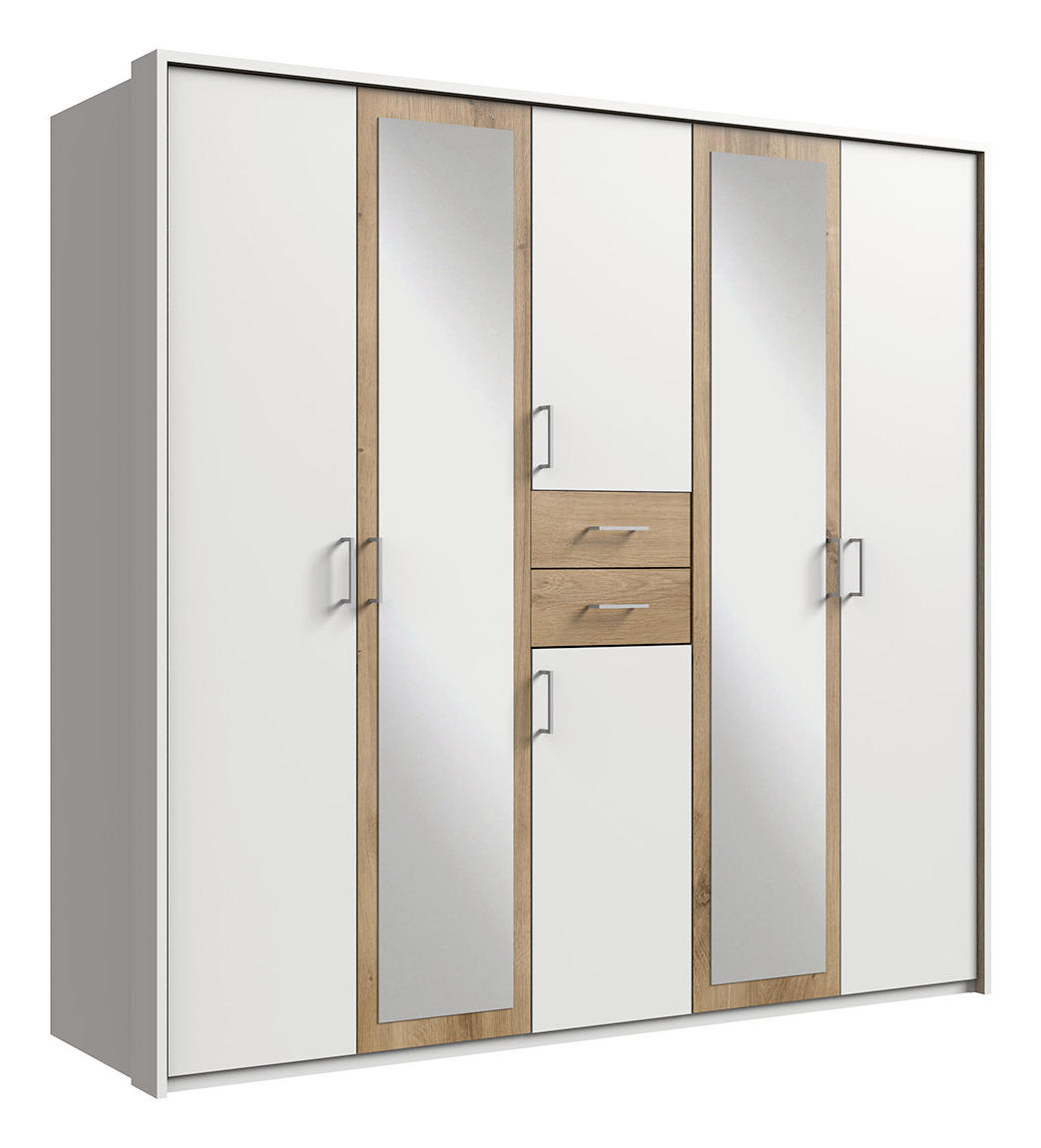 OMARA ZA OBLAČILA, bela, barve hrasta  - barve hrasta/bela, Design, umetna masa/steklo (225/210/58cm) - Hom`in