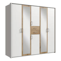 OMARA ZA OBLAČILA, bela, barve hrasta  - barve hrasta/bela, Design, umetna masa/steklo (225/210/58cm) - Hom`in