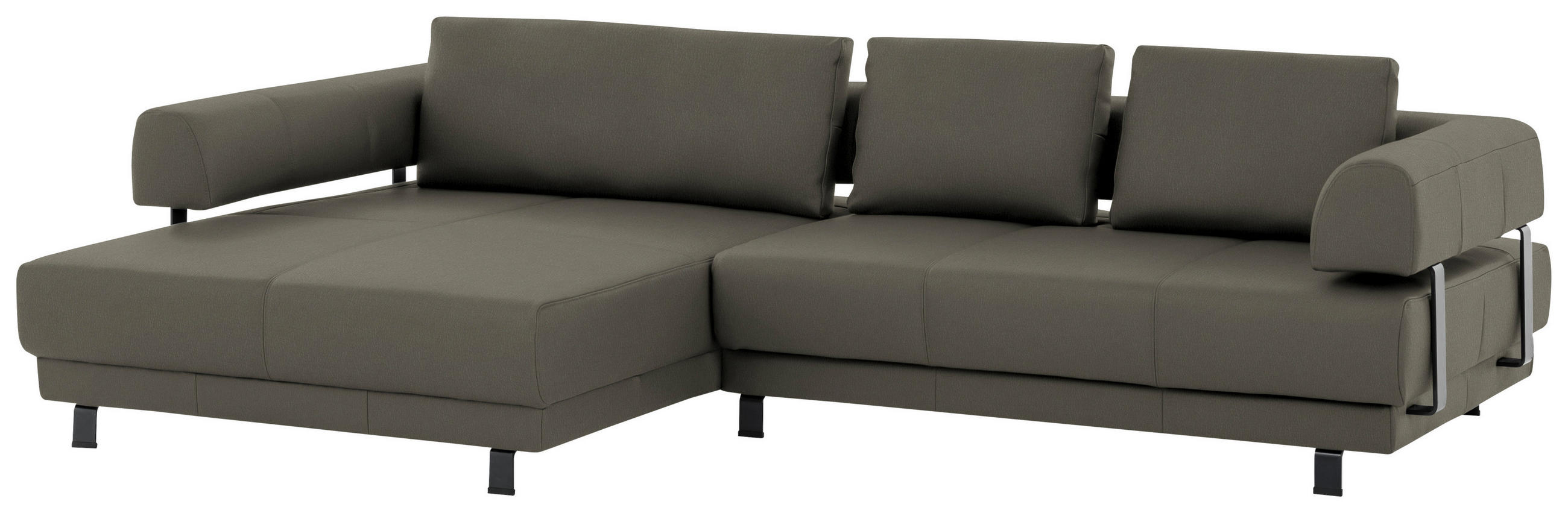 ECKSOFA Grau Echtleder  - Schwarz/Grau, Design, Leder/Metall (188/307cm)