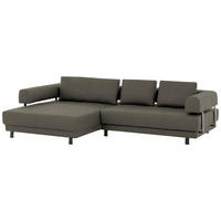 ECKSOFA in Echtleder Grau  - Schwarz/Grau, Design, Leder/Metall (188/307cm)