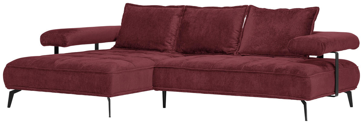 ECKSOFA in Webstoff Bordeaux  - Bordeaux/Schwarz, Design, Textil/Metall (180/266cm) - Welnova