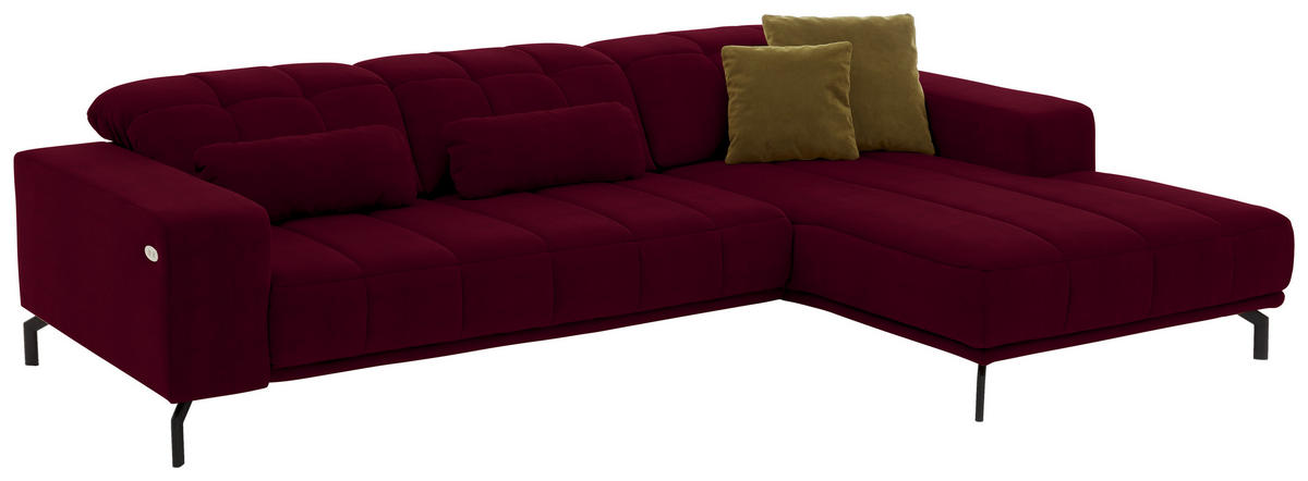 ECKSOFA Beere Velours  - Beere/Schwarz, Design, Textil/Metall (293/195cm) - Beldomo Style
