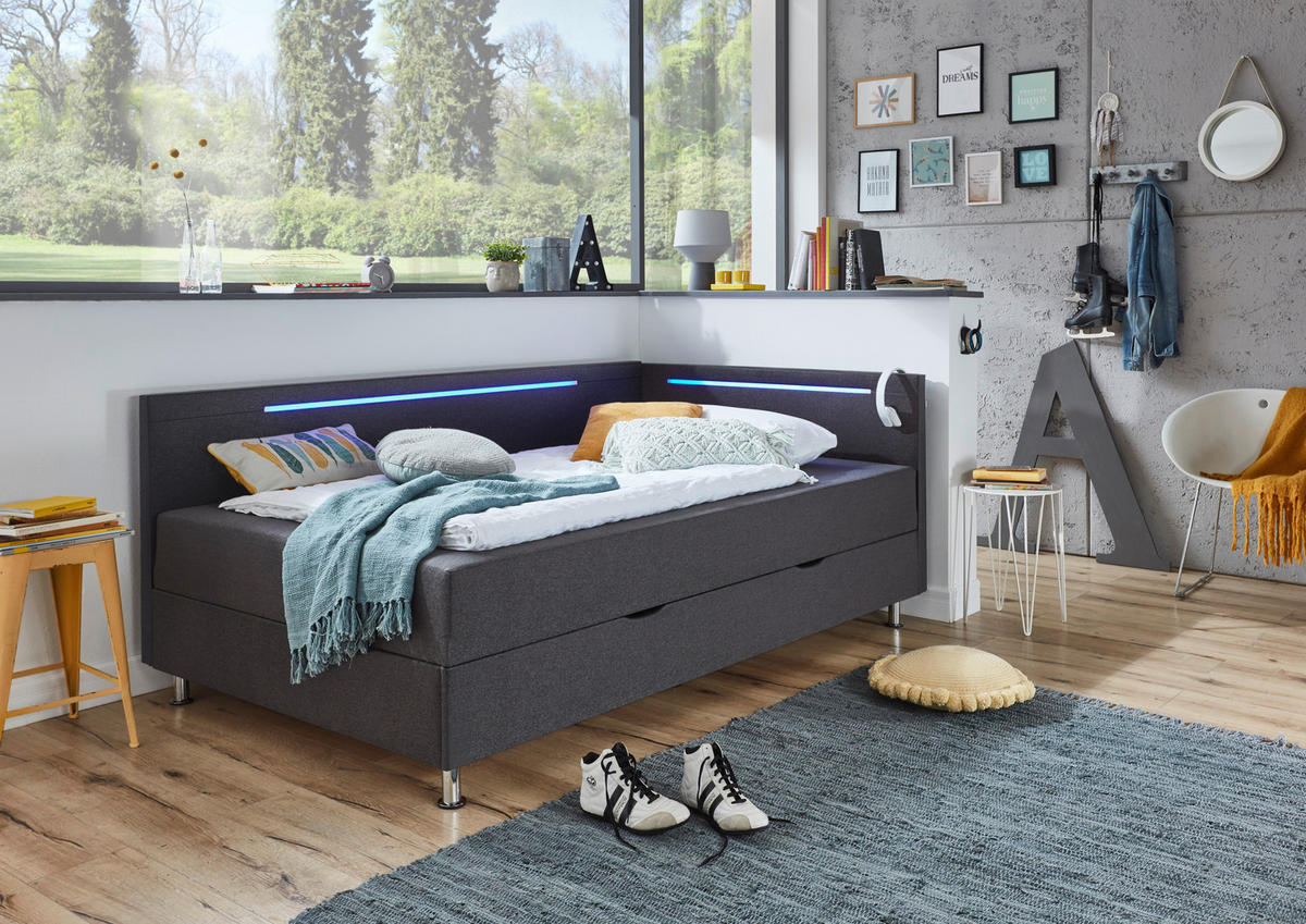 LIEGE Flachgewebe Anthrazit  - Chromfarben/Anthrazit, Design, Textil/Metall (90/200cm) - home24