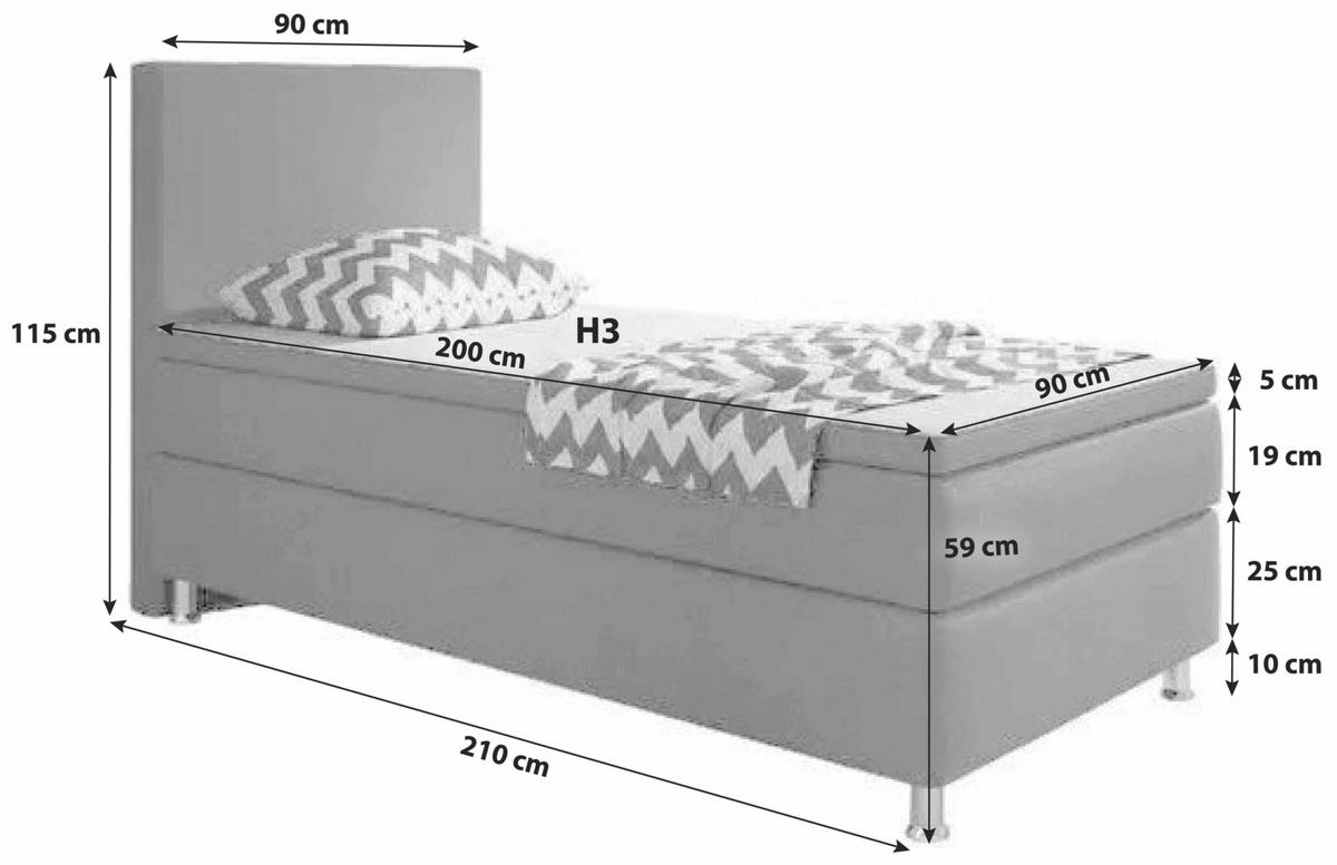 BOXSPRINGBETT 90/200 cm  in Anthrazit  - Anthrazit/Silberfarben, KONVENTIONELL, Textil/Metall (90/200cm) - MID.YOU