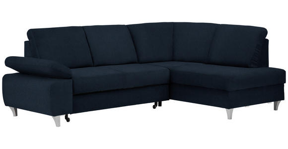 ECKSOFA in Flachgewebe Dunkelblau  - Silberfarben/Dunkelblau, KONVENTIONELL, Holz/Textil (255/186cm) - Cantus