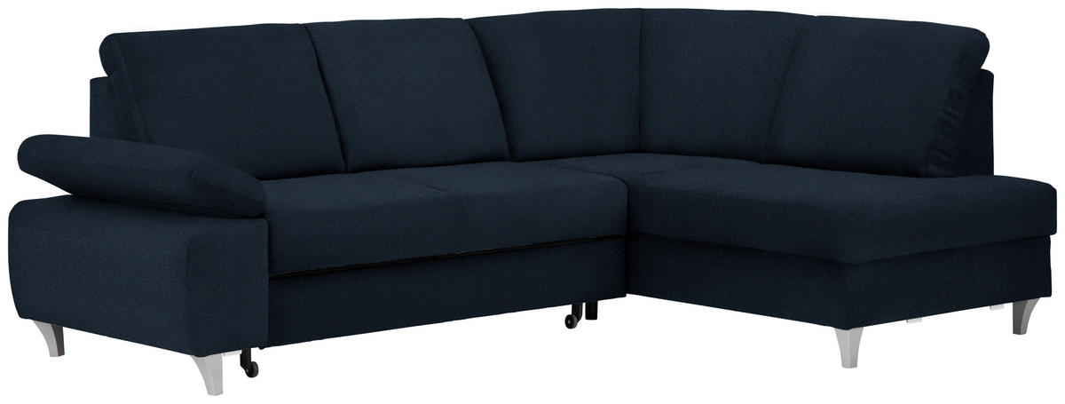 ECKSOFA in Flachgewebe Dunkelblau  - Silberfarben/Dunkelblau, Konventionell, Holz/Textil (255/186cm) - Cantus