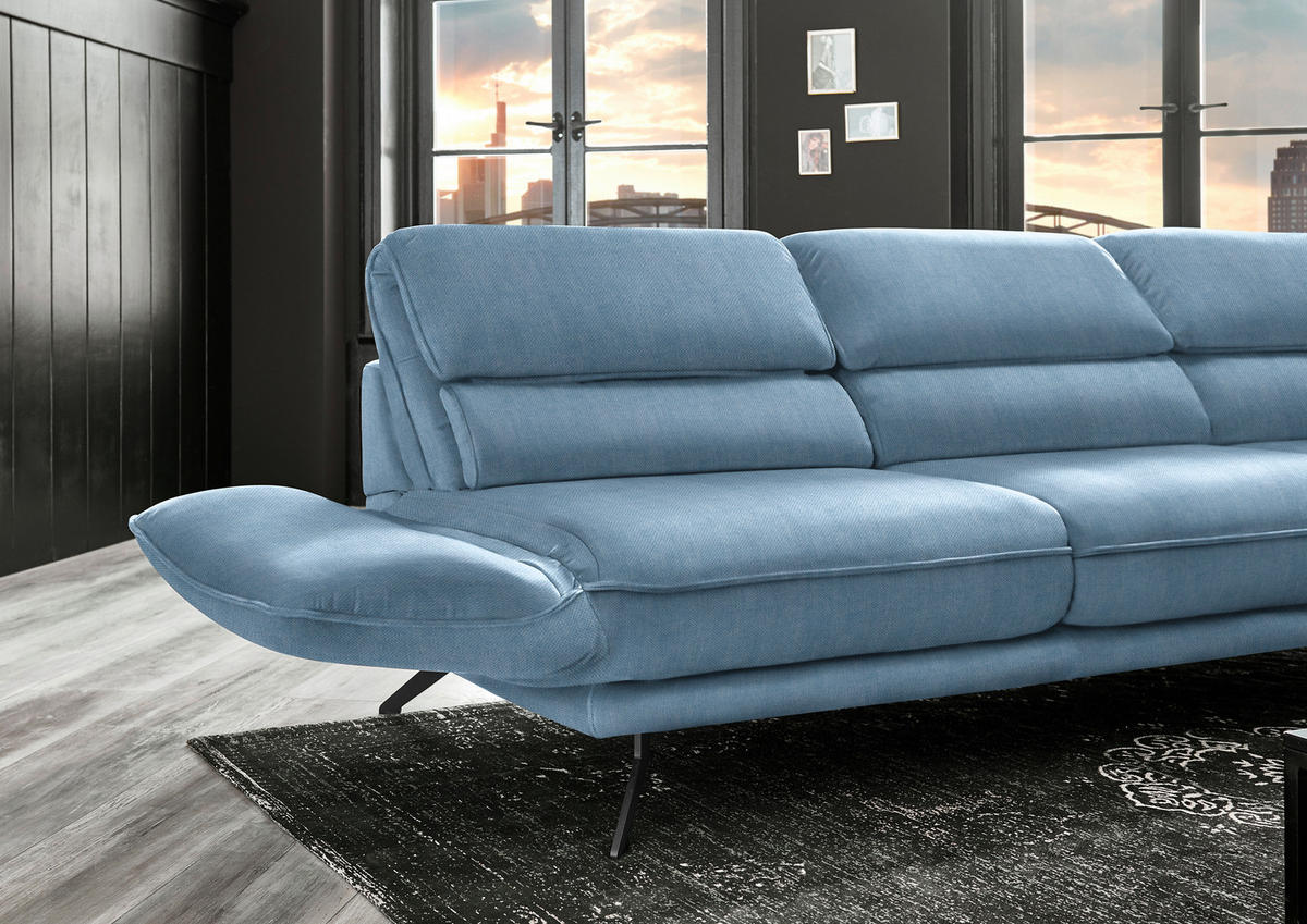 ECKSOFA in Velours Hellblau  283/153 cm  - Schwarz/Hellblau, Design, Textil/Metall (283/153cm) - Valdera