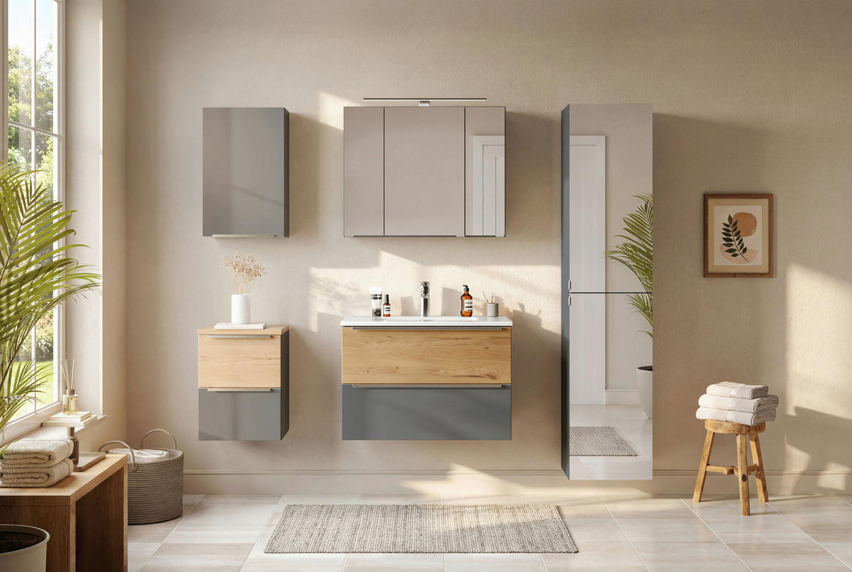 BADEZIMMER 2-teilig  in  - Wildeiche/Edelstahlfarben, Trend, Glas/Holzwerkstoff (80/200/47cm) - Held