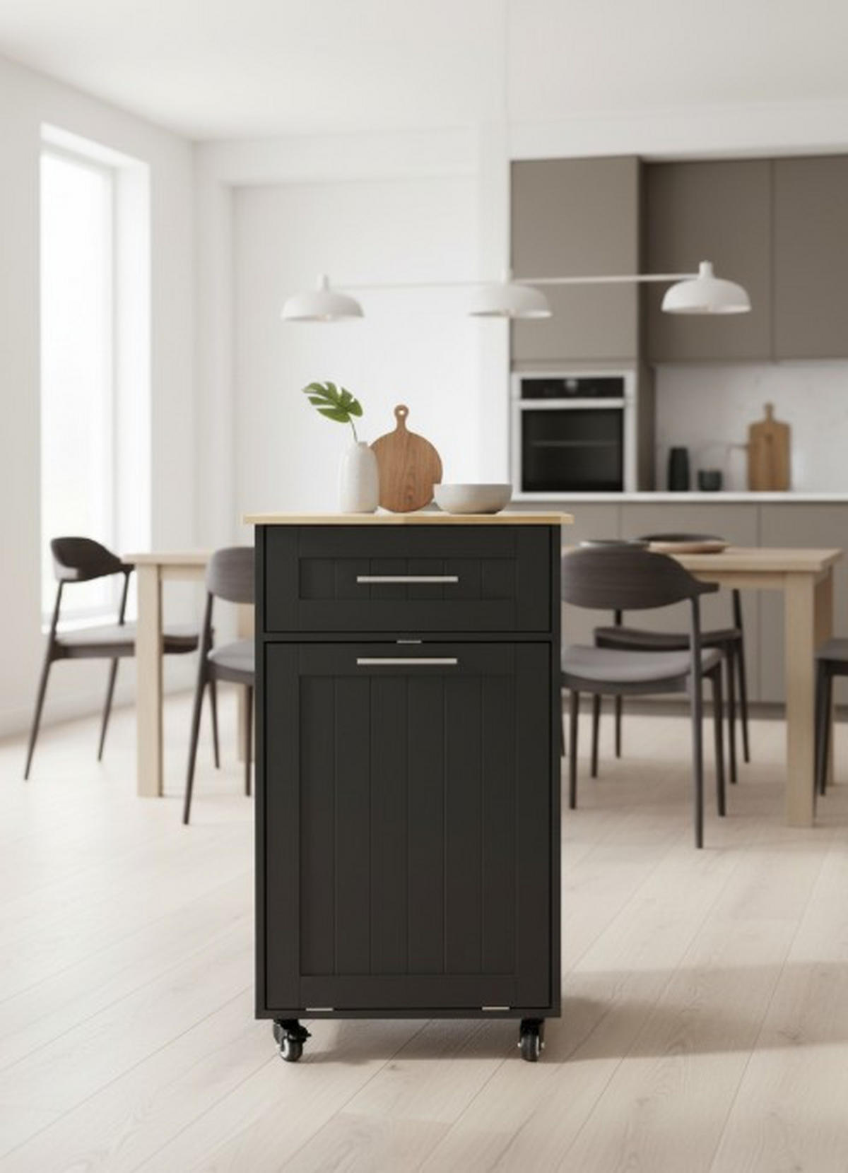 SERVIERWAGEN Kautschukholz vollmassiv Schwarz  - Silberfarben/Schwarz, Basics, Holz/Holzwerkstoff (50/90/46cm) - MID.YOU