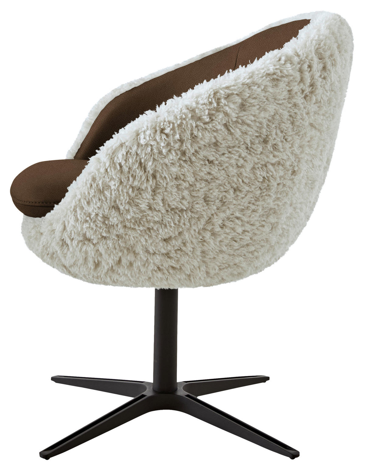 ARMLEHNSTUHL  Beinauswahl, Lederauswahl, Stoffauswahl, Sitzfläche 360° drehbar Hochflor Kombination Echtleder/Stoff  - Beige/Schwarz, Design, Leder/Textil (65/81/61cm) - Koinor