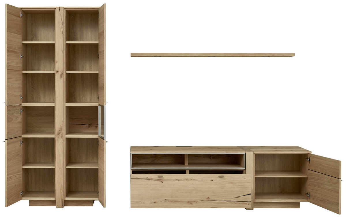 WOHNWAND  in Eichefarben 296/214/53 cm  - Eichefarben/Alufarben, Design, Glas/Holz (296/214/53cm) - Venjakob
