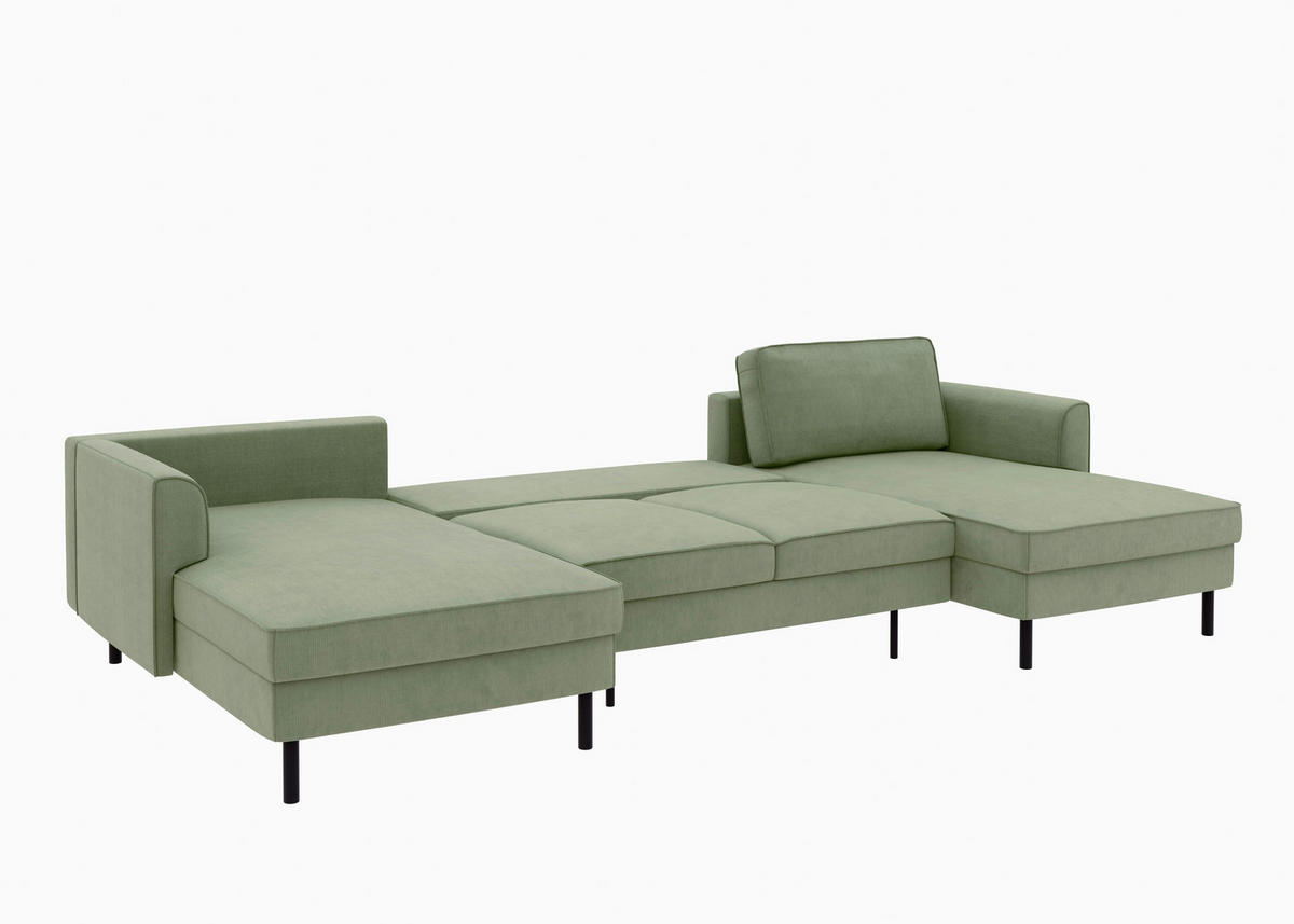 WOHNLANDSCHAFT  in Cord Grün  - Schwarz/Grün, MODERN, Textil/Metall (161/306/161cm) - Trendmanufaktur