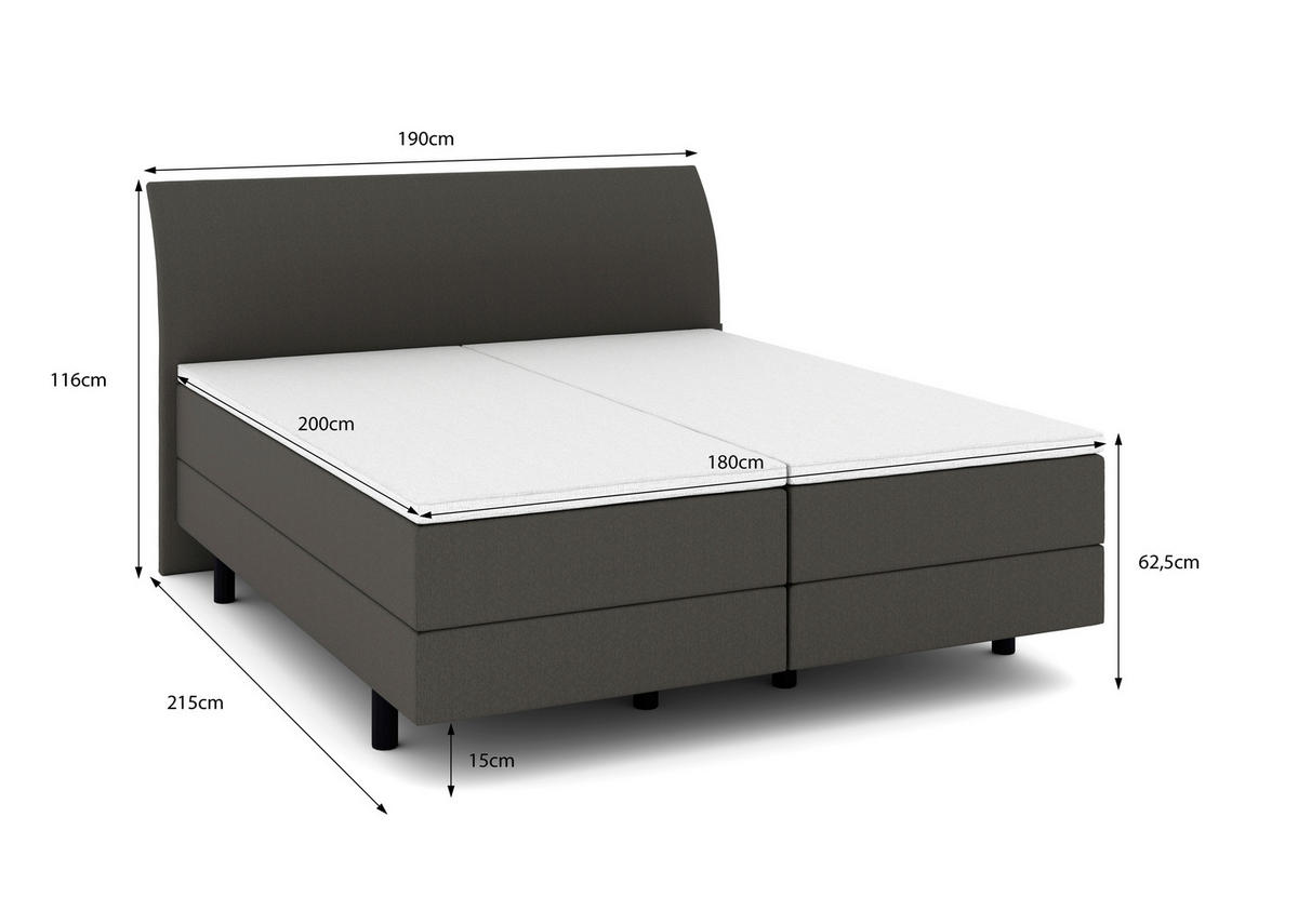 BOXSPRINGBETT 180/200 cm  in Dunkelgrau  - Dunkelgrau/Schwarz, KONVENTIONELL, Kunststoff/Textil (180/200cm) - Musterring