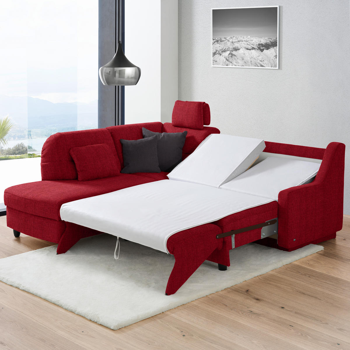 ECKSOFA in Chenille Rot  208/226 cm  - Rot/Schwarz, KONVENTIONELL, Textil (208/226cm) - Sedda