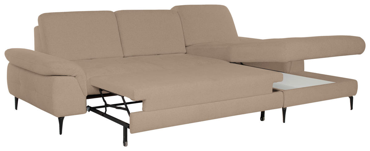 ECKSOFA ALMA in Chenille Beige  285/191 cm  - Beige/Schwarz, Design, Textil/Metall (285/191cm) - Livetastic