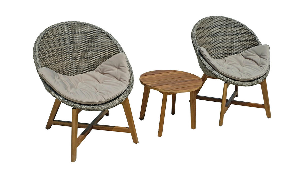 BALKONSET  - Taupe/Hellgrau, Basics, Holz/Kunststoff (65/81/69cm) - Gardenson