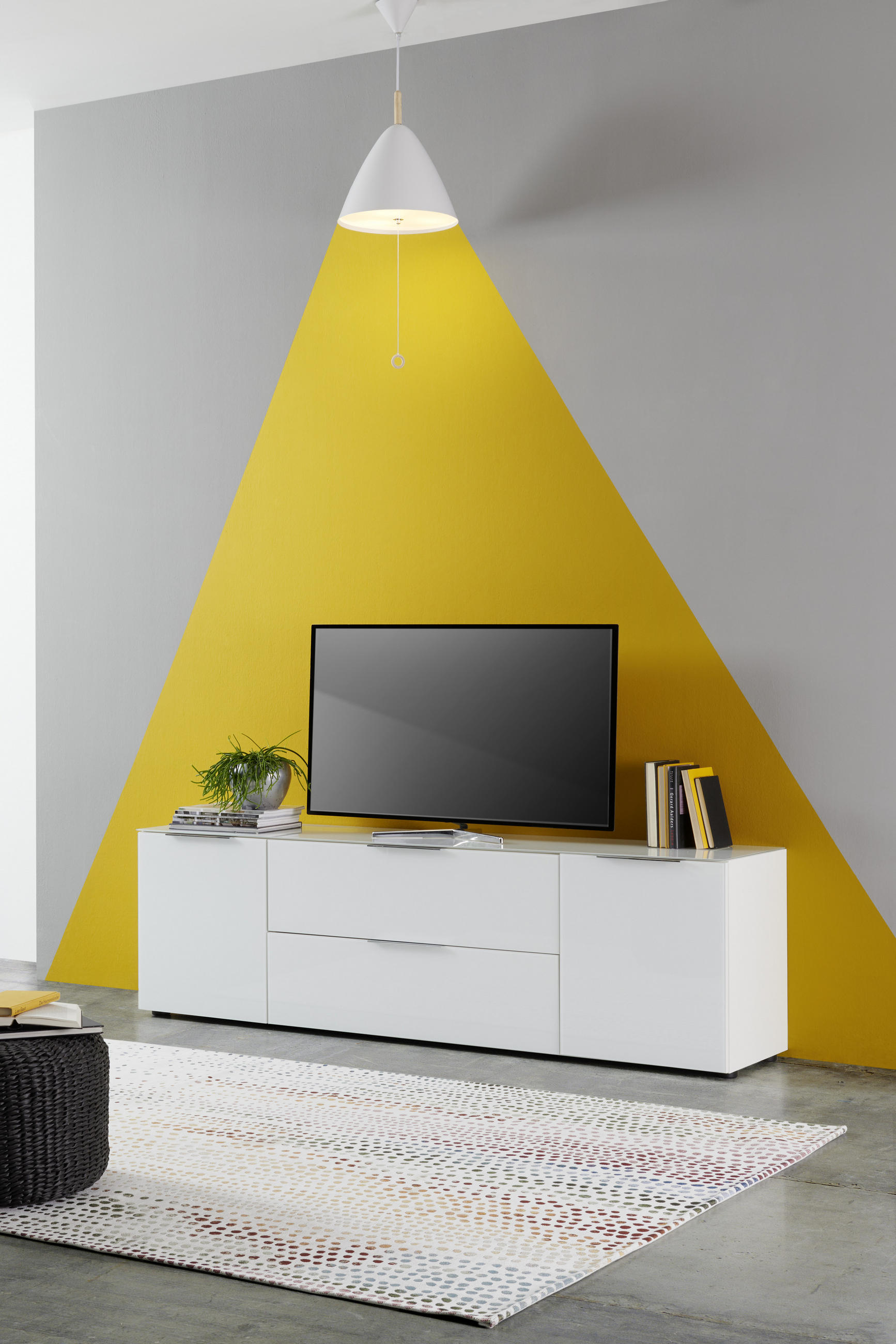 COMODĂ JOASĂ 180,4/53,9/40 cm - alb/culoare crom, Design, plastic/sticlă (180,4/53,9/40cm) - Voleo