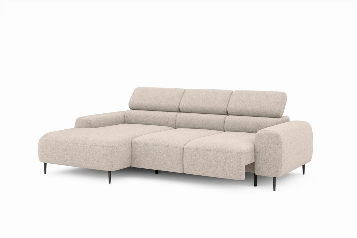 ECKSOFA Beige Struktur Rücken echt, Kopfteilverstellung, Sitztiefenverstellung  - Beige/Schwarz, MODERN, Textil/Metall (179/274cm) - Welnova