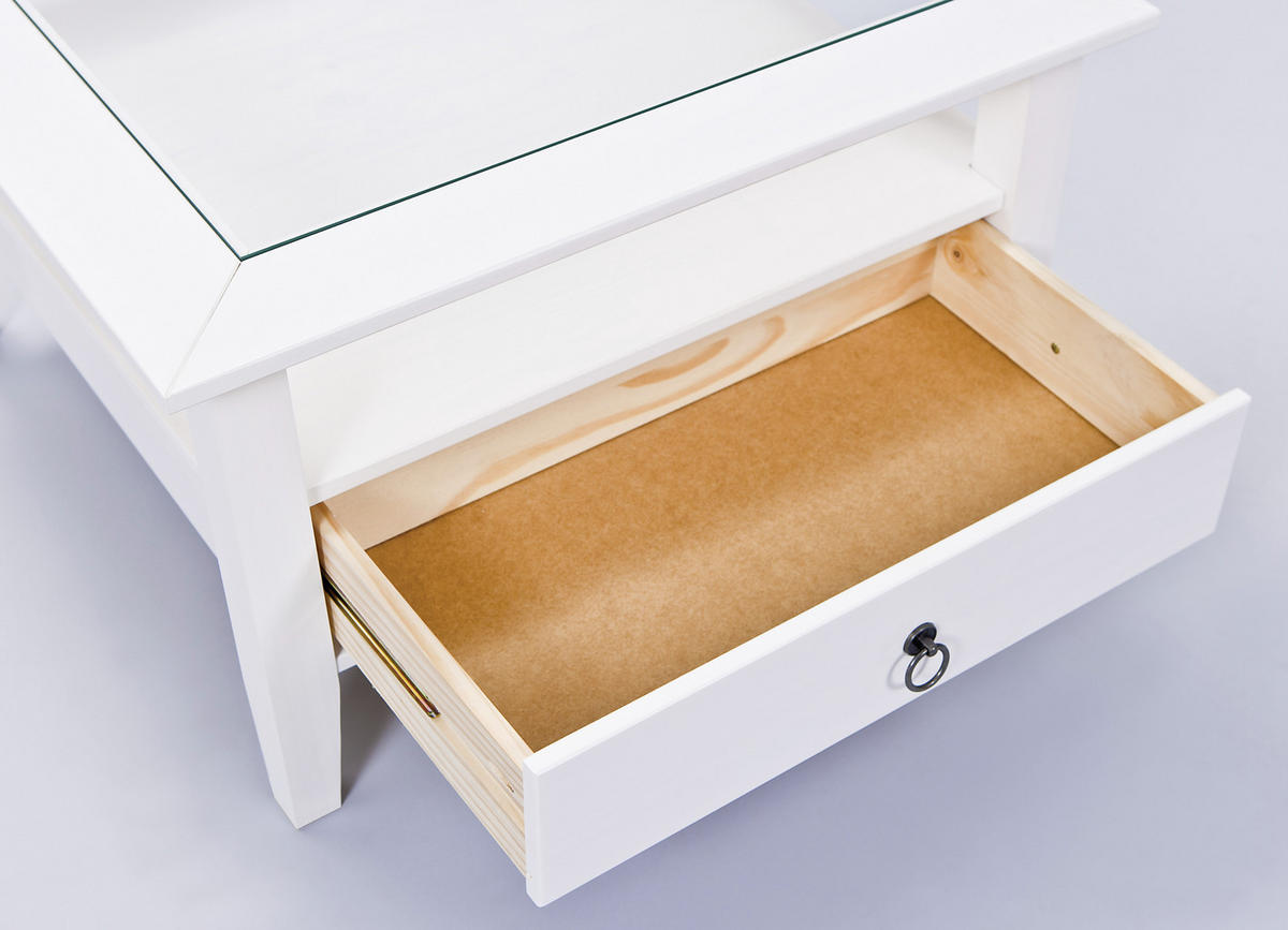 COUCHTISCH in Holz, Glas 75/45/75 cm  - Weiss, Romantik / Landhaus, Glas/Holz (75/45/75cm) - MID.YOU