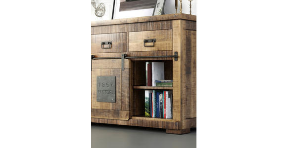 SIDEBOARD Mangoholz massiv Naturfarben Einlegeböden  - Schwarz/Naturfarben, ROMANTIK / LANDHAUS, Holz/Metall (145/85/45cm) - Landscape