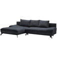 ECKSOFA in Chenille Dunkelblau  - Schwarz/Dunkelblau, MODERN, Textil/Metall (182/290cm) - Hom`in