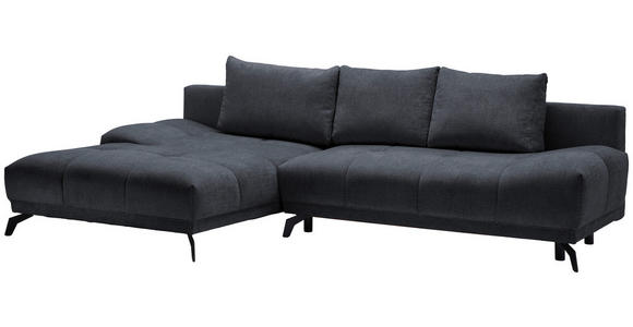 ECKSOFA in Chenille Dunkelblau  - Schwarz/Dunkelblau, MODERN, Textil/Metall (182/290cm) - Hom`in