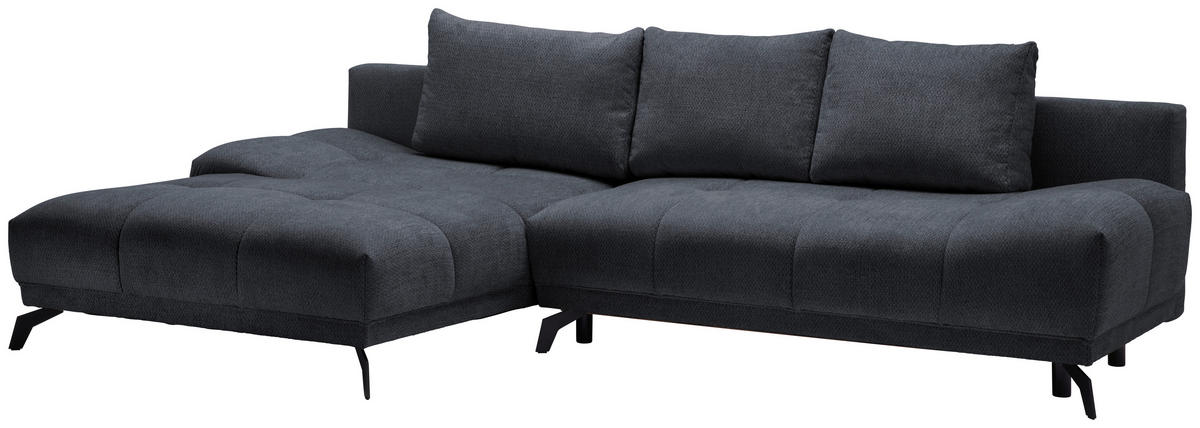 ECKSOFA in Chenille Dunkelblau  - Schwarz/Dunkelblau, Modern, Textil/Metall (182/290cm) - Hom`in