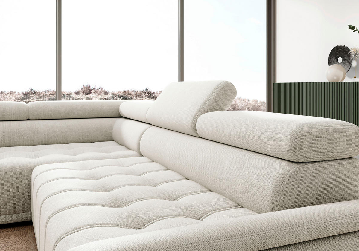 HÖRNSOFFA i vävt tyg, chenille sandfärgad  - sandfärgad/svart, Modern, textil/plast (106/283cm) - MID.YOU