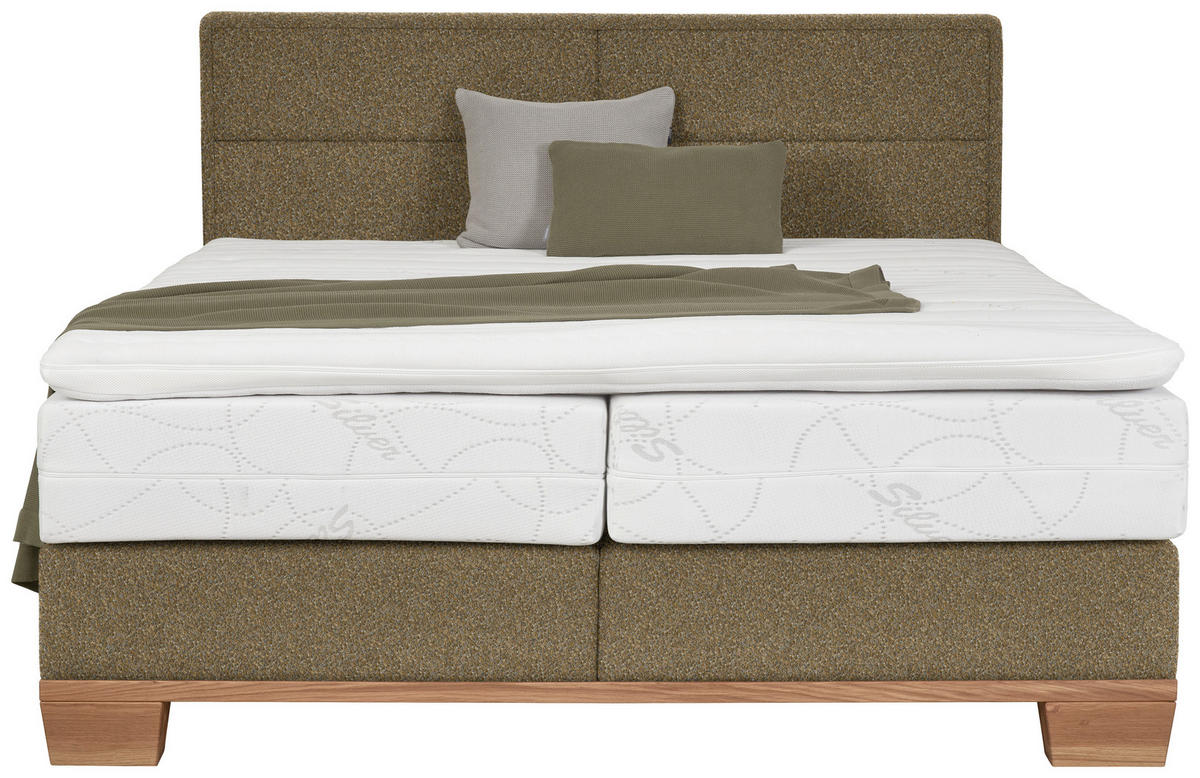 BOXSPRINGBETT 180/200 cm  in Eichefarben, Olivgrün  - Eichefarben/Olivgrün, Natur, Holz/Textil (180/200cm) - Valnatura