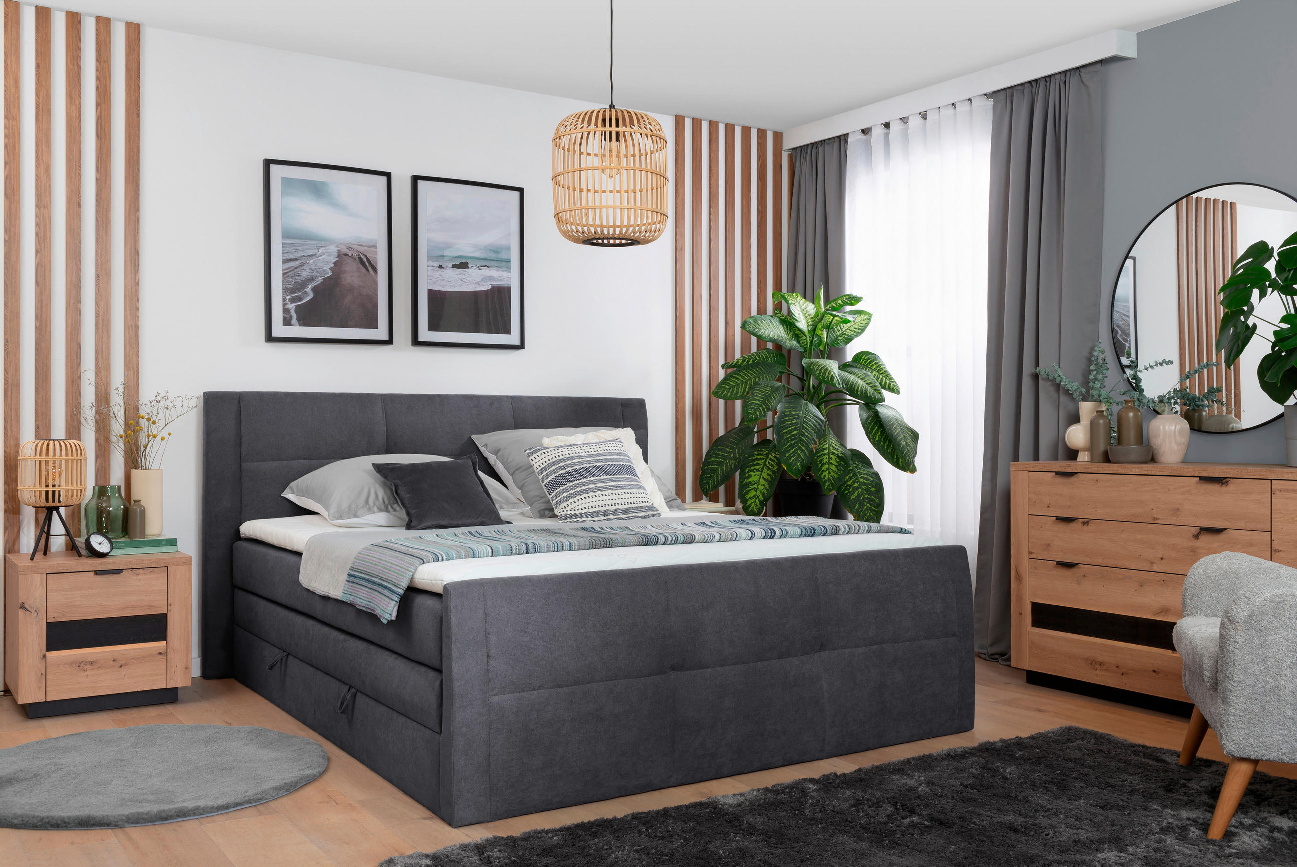 BOXSPRINGBETT 160/200 cm  in Grau  - Schwarz/Grau, KONVENTIONELL, Kunststoff/Textil (160/200cm) - Boxxx