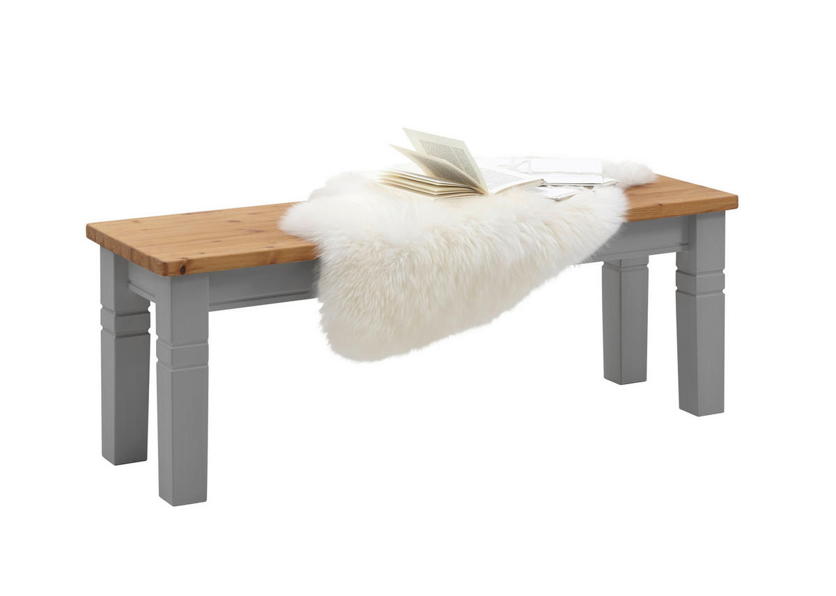 SITZBANK 130/46/40 cm Laugenfarbig, Grau Kiefer massiv  - Laugenfarbig/Grau, ROMANTIK / LANDHAUS, Holz (130/46/40cm) - Boxxx