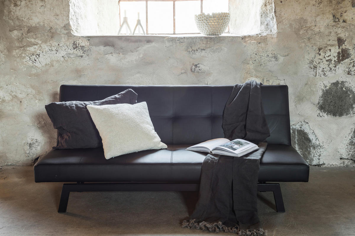 SCHLAFSOFA in Lederlook Schwarz  - Schwarz, Design, Textil/Metall (180/80/55cm) - Livetastic