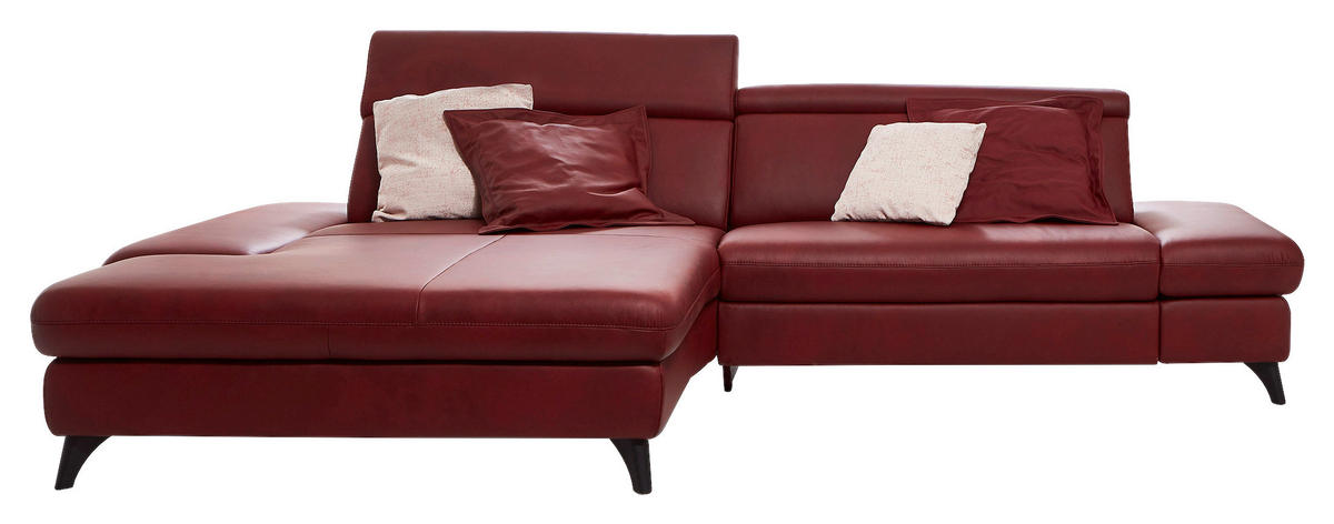ECKSOFA in Echtleder Rot  - Rot/Alufarben, Design, Leder/Metall (184/285cm) - Cantus