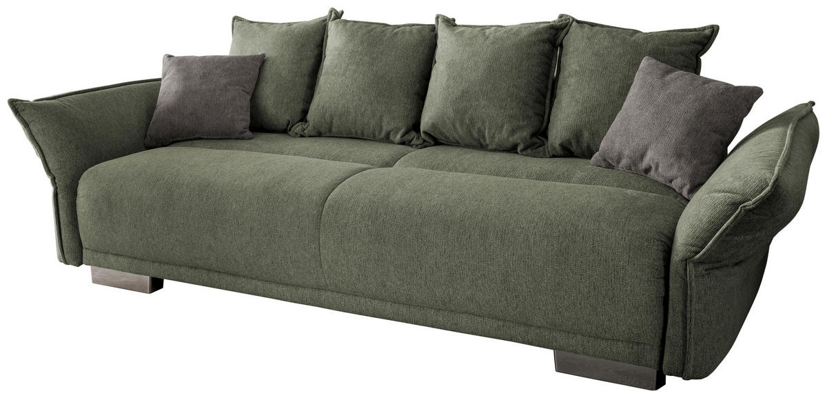 BIGSOFA in Chenille Dunkelgrün  - Chromfarben/Dunkelgrün, Modern, Kunststoff/Textil (242/71/90/131cm) - Livetastic