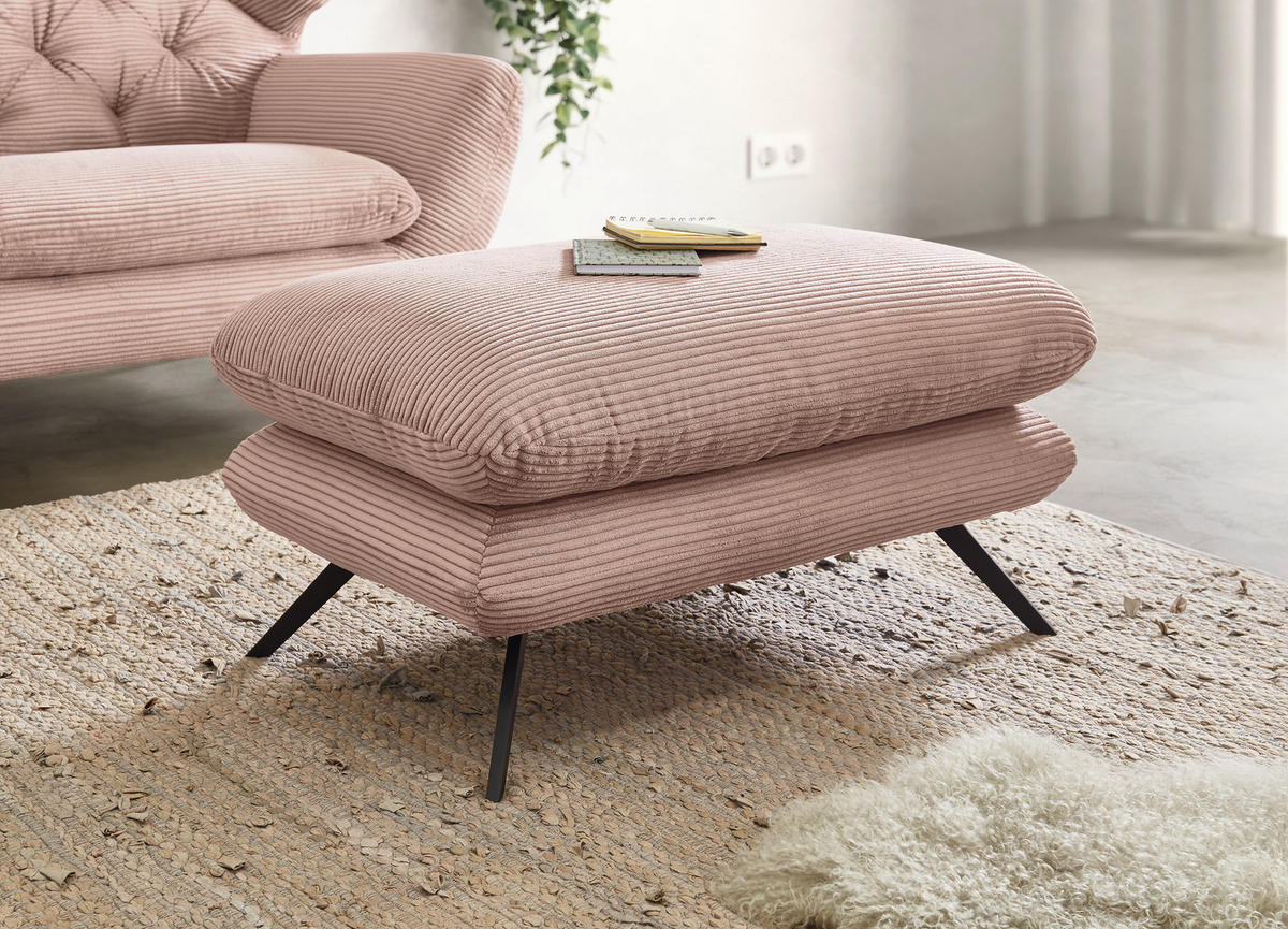 HOCKER Cord Lila  - Lila/Schwarz, MODERN, Textil/Metall (90/45/60cm) - Pure Home Lifestyle