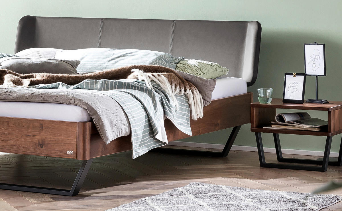 BETT 140/200 cm  in Anthrazit, Nussbaumfarben, Dunkelgrau   - Dunkelgrau/Anthrazit, Modern, Holz/Textil (140/200cm) - Hasena