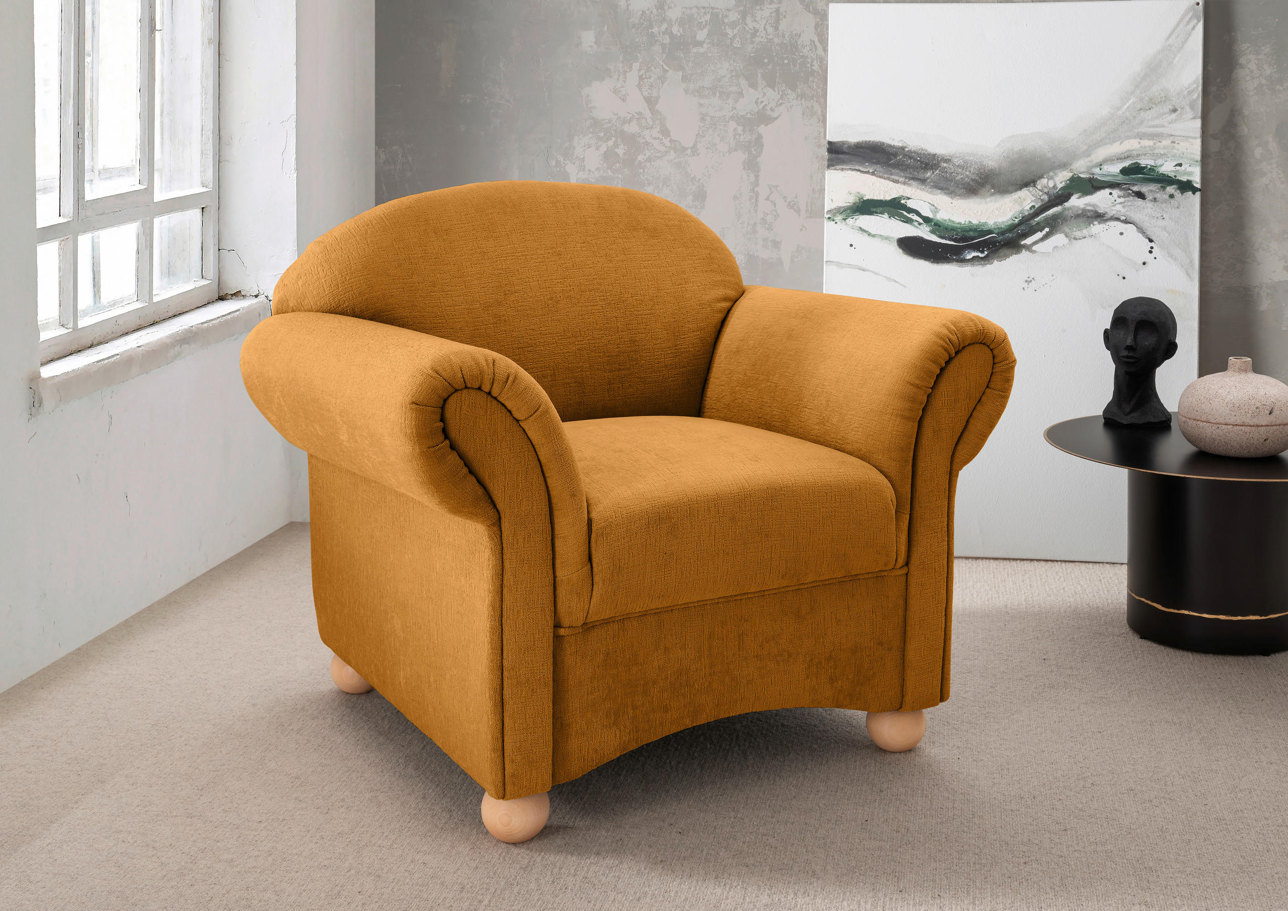 SESSEL in Mikrofaser Goldfarben  - Wildeiche/Goldfarben, Konventionell, Holz/Textil (90/84/80cm) - Livetastic