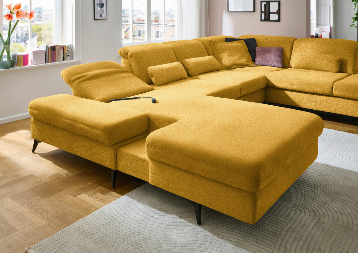 WOHNLANDSCHAFT  in Chenille Currygelb  - Currygelb/Schwarz, Design, Textil/Metall (198/364/255cm) - Beldomo Style