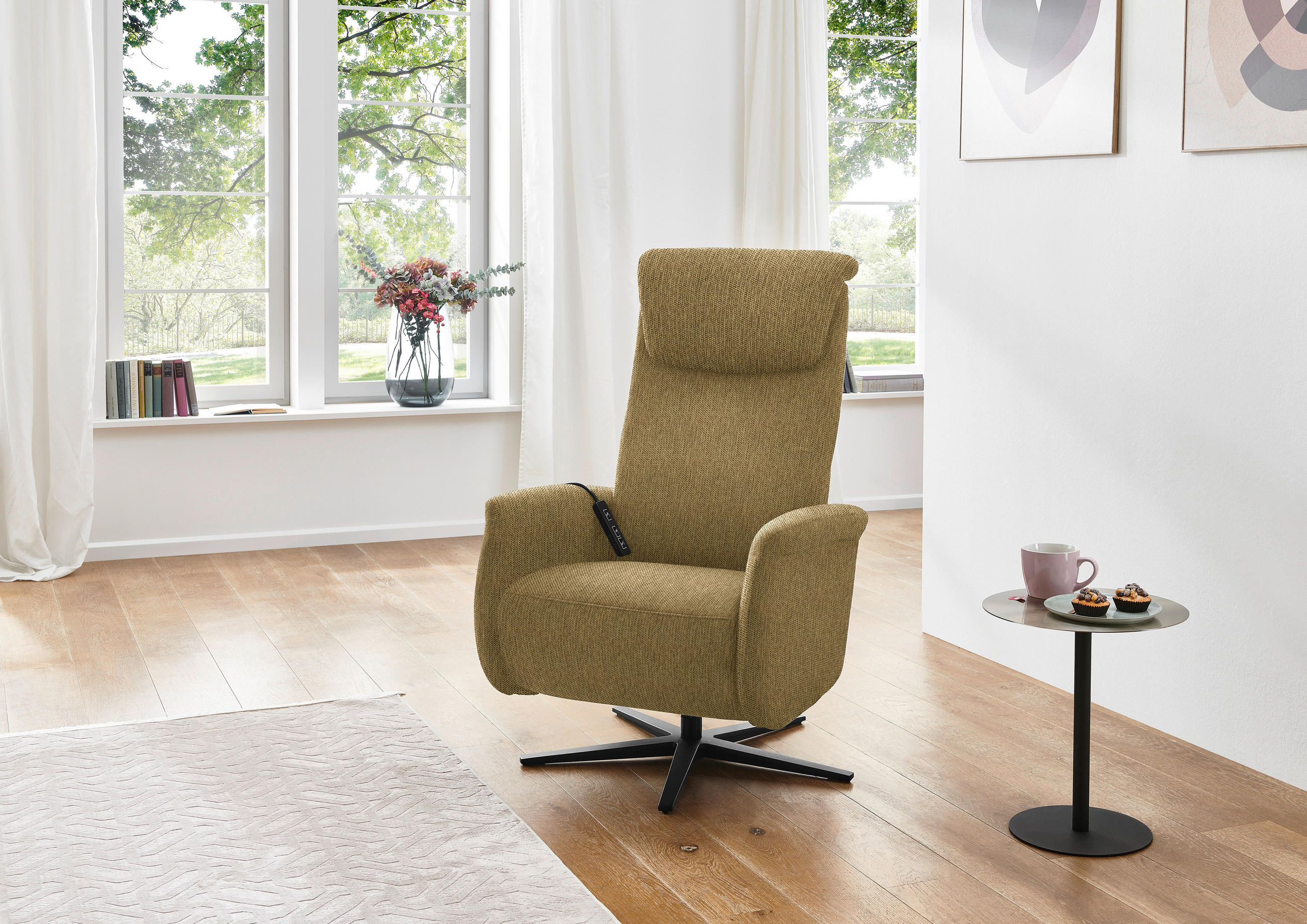 RELAXSESSEL in Textil Messingfarben  - Messingfarben/Schwarz, Design, Textil/Metall (77/115/89cm) - Pure Home Comfort